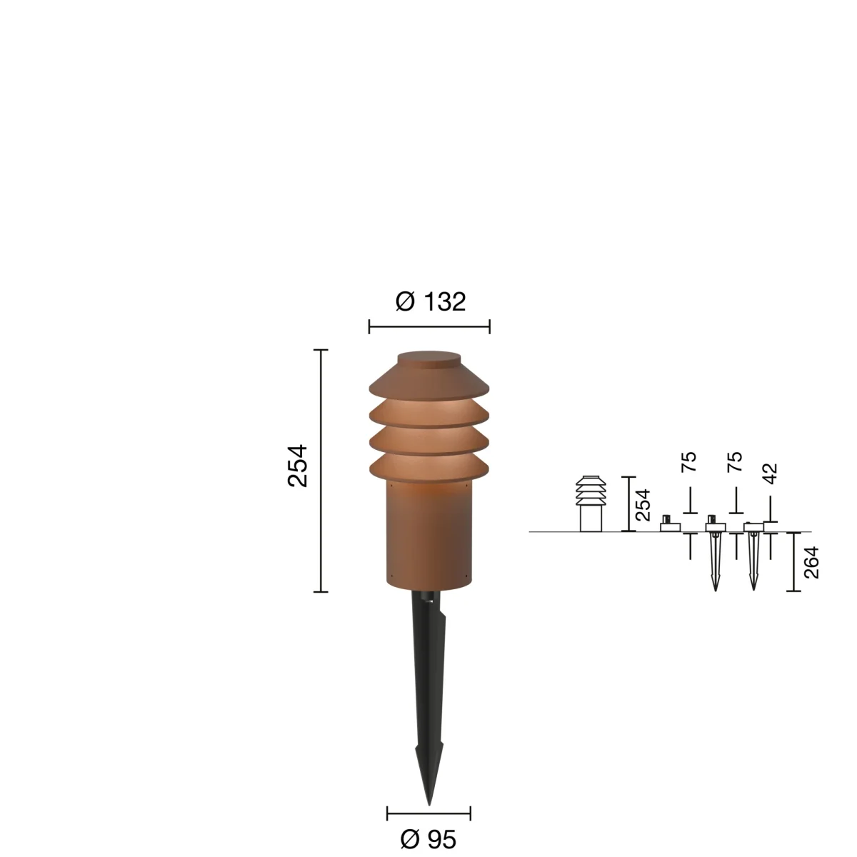 Bysted Garden Pullert Spyd Kort m/Adaptor Corten 3000K - Billede 3