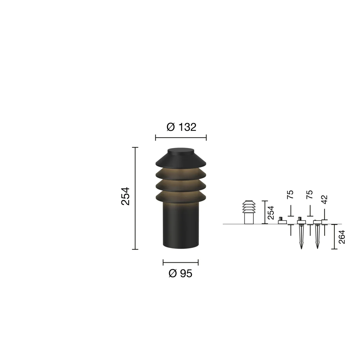 Bysted Garden Pullert Base Kort u/Adaptor Sort 2700K - Billede 3