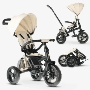 Explorer Luxe Trehjulet cykel med skubbestang - Sammenklappelig med kurv creme